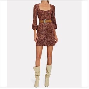 VERONICA BEARD Women’s Floral Mini Ranja Long Sleeve Dress medium brown corduroy